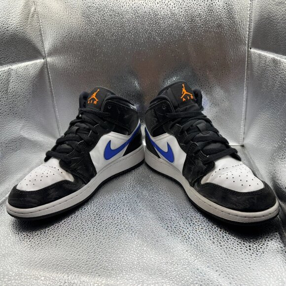 Size 6.5Y Nike Air Jordan 1 Mid GS‎ Black White Racer Blue Kids Shoes 554725-084 - Picture 7 of 10